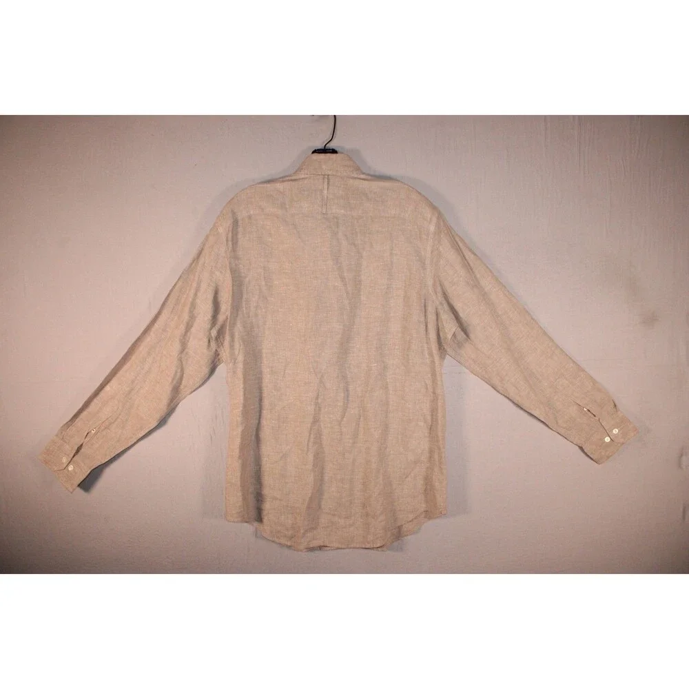 Banana Republic Classic Fit Men's Medium 100% Linen Beige LS Shirt 15 - 15 1/2